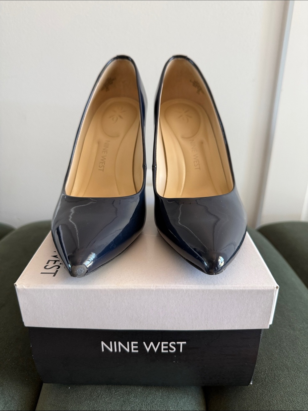 Nine West Navy Patent Pointed-Toe Pumps